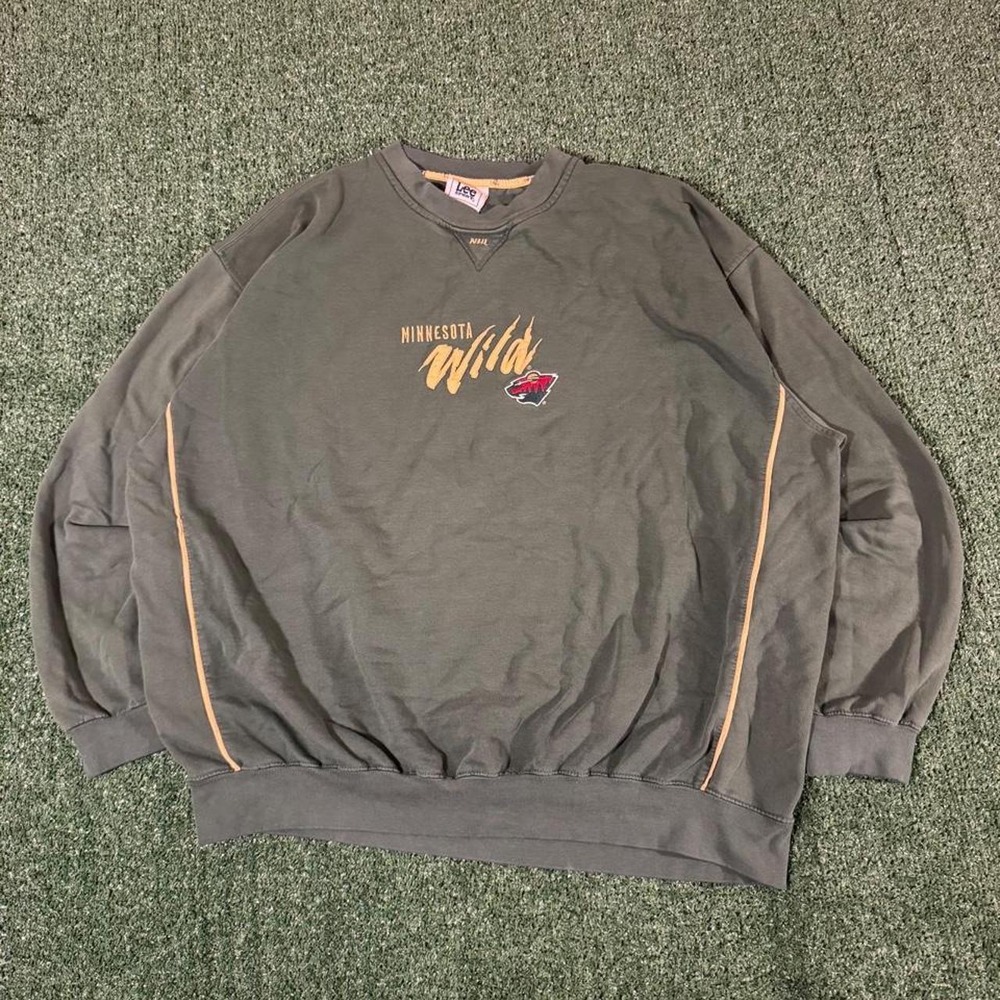 Vintage 90s Lee Sport Minnesota Wild NHL Crewneck Sweatshirt Green Large 0224